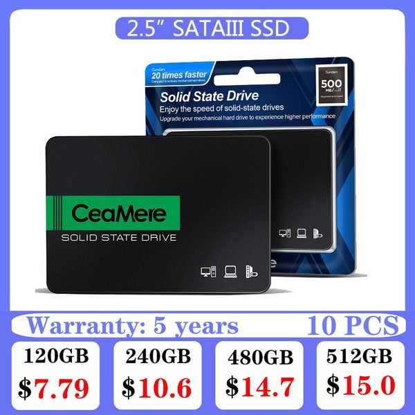 Laufwerke Ceamere SATA3 SSD 10PCS 120 GB 2,5 SSD 128 GB 240 GB 256 GB Festplattenscheibe 480 GB512 GB HDD -Festplatten -Festplatte Notizbuch
