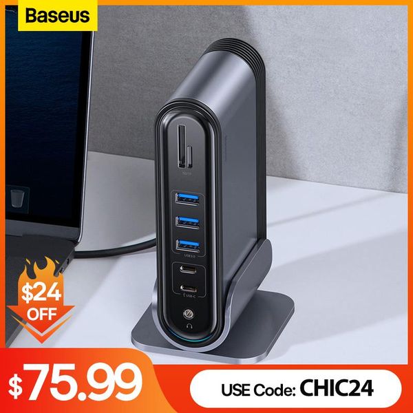 Hubs BASEUS USB C Hub Tipo C para Multi Hdmicompatível USB 3.0 com Docking Station de adaptador de energia para MacBook Pro RJ45 OTG USB Hub