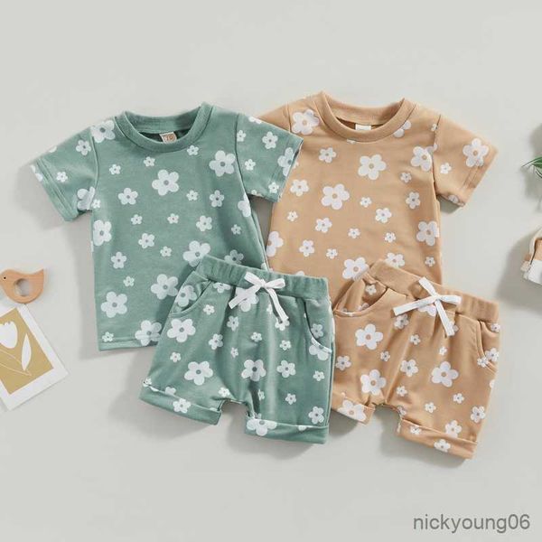 Roupas conjuntos de roupas infantil menino menina de verão set impressão de flor de manga curta Camiseta de pescoço com shorts Casual Roup