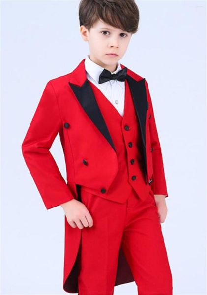 Abiti da uomo Formale Ragazzo Tuxedo Suit Set Bambini Host di nozze Performance al pianoforte Costume da festa Camicie per bambini Pantaloni Papillon 4 pezzi Outfit