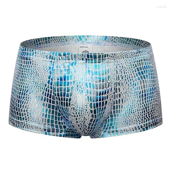 Mutande Uomo Boxer Metallic Snake Pattern Similpelle Cool Biancheria intima sexy Boxer Vita bassa Discoteca