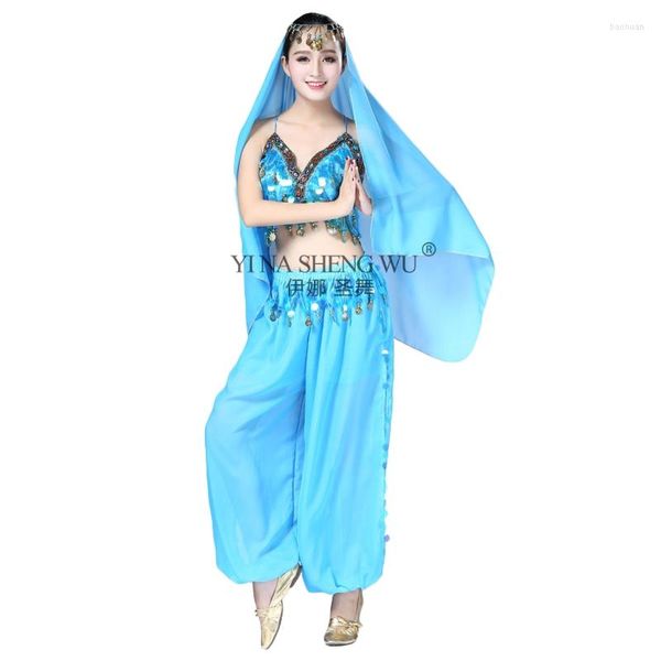 Сцена Wear Bollywood Performance Clothing Dance Sequints Contumes 3pcs (верхняя брюка голова вуали) Женщины живота) Женщины