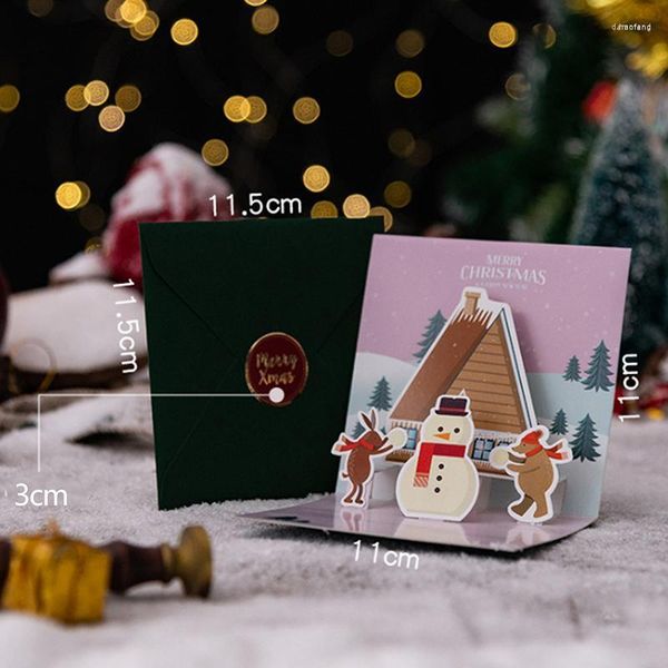 Поздравительные открытки с рождественской открыткой с конвертом Санта -Снеговик Древо 3D Вверх подарки приглашения склад