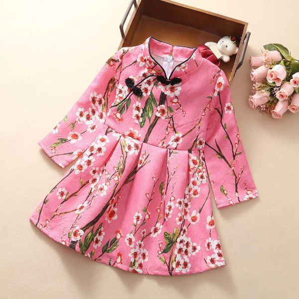 Abiti da ragazza Fashion Girl Dress Primavera Autunno Floreale Cheongsam Abiti cinesi Principessa Natale Bambini Abbigliamento per bambini Vestidos 3-8 anni AA230531