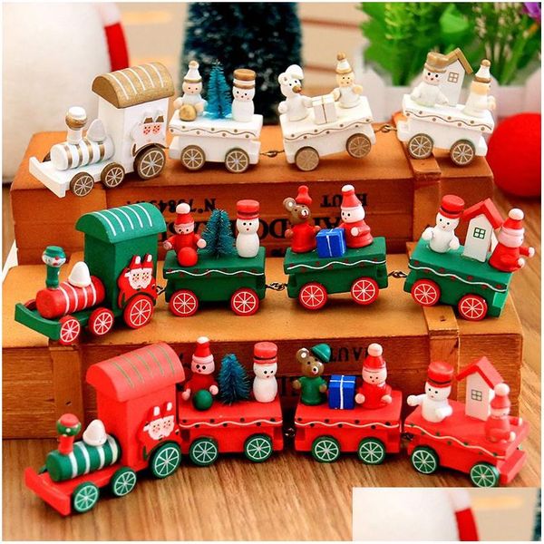 Decorazioni natalizie Treno in legno dipinto Decorazione per la casa Simpatico orso di Babbo Natale in legno Natale Capodanno Giocattolo per bambini Ornamento regalo Dbc Drop Deliver Dhrui