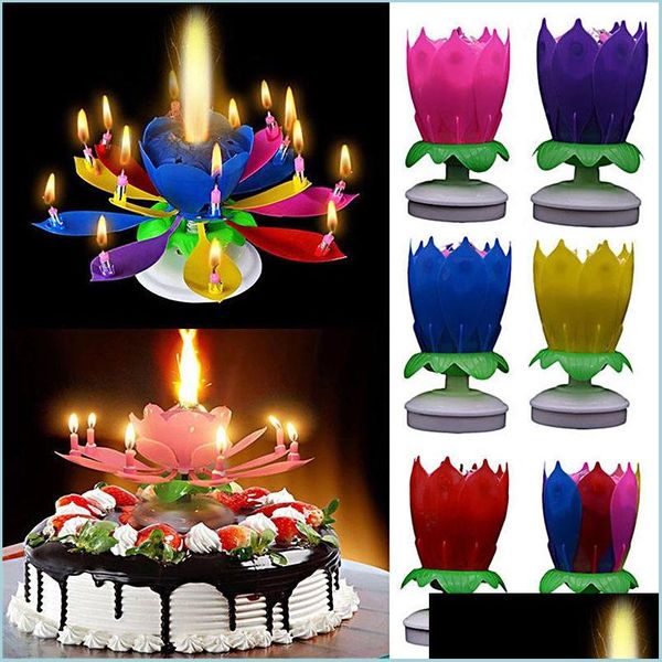 Outro evento de eventos suprimentos musical bolo de vela bolo de capota decoração de lótus velas de flores florescem giration grow entrega dhzvc