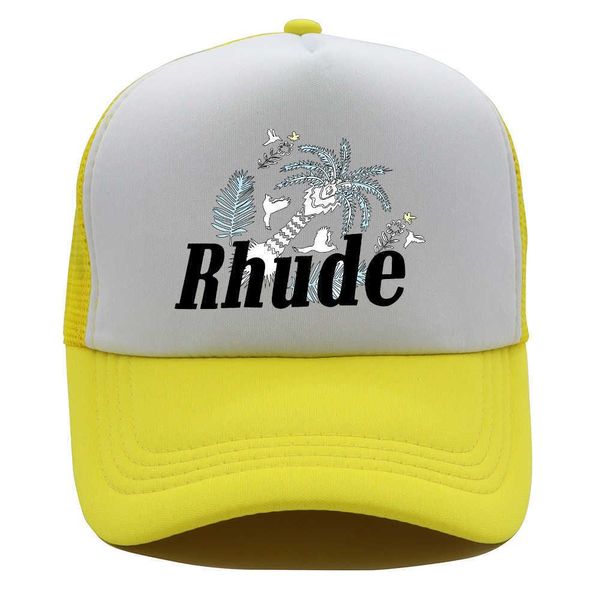 Unisex Rhude Collections Baseball Caps Outdoor Casual Grün Mesh Patchwork Baseball Stickerei Hut Mode