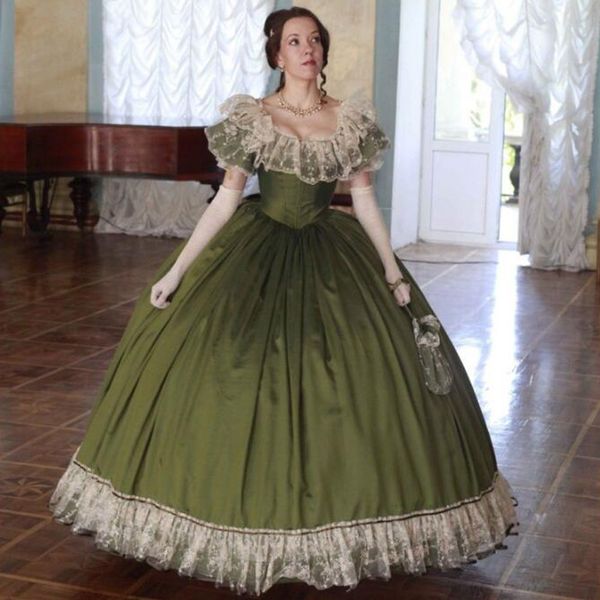 Fabuloso Oliver Green Ball Ball Dress Dress Square Neck Victorian Evening Festy Cosplay Scarlett usa 407