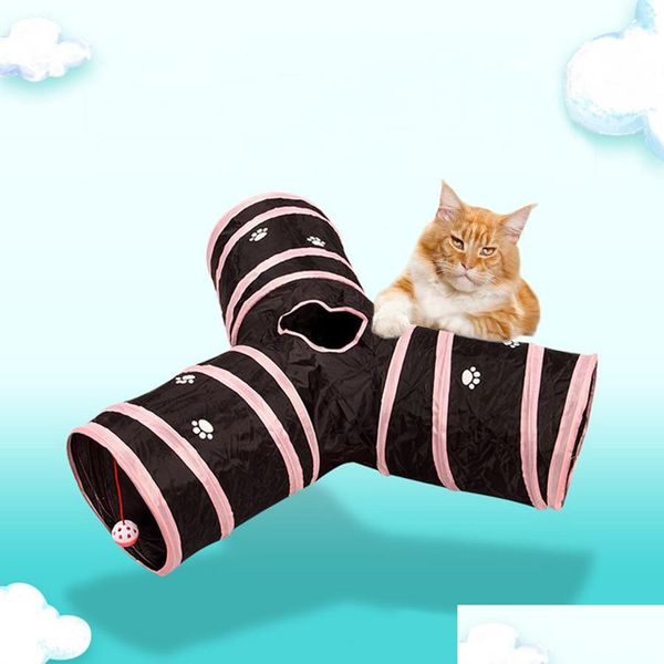 Brinquedos para gatos túnel de estimação premium de três vias extensível dobrável para cachorro coelho tubos de brinquedo túneis dh0814 drop delivery home jardim supp dhtoz