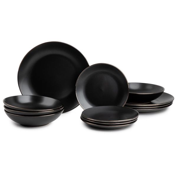 Tomilho utensílio de mesa de utensílios pretos de onyx, conjunto de 12 peças