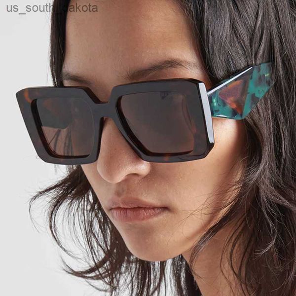 Moda Cool Green Tortoise Square Sunglasses Women Luxury Brand Oversized Sun Glasses Trendy Big Frame Men Shades L230523