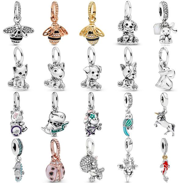 Moda tropicale cavalluccio marino pappagallo regina ape bambino tesori gatto ciondolo perline 925 charms in argento sterling braccialetto adatto gioielli fai da te