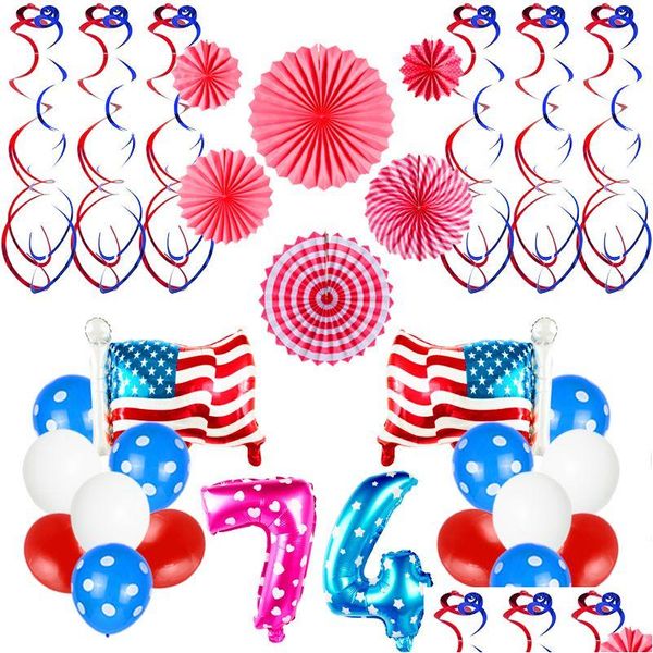 Decorazione per feste Giorno dell'Indipendenza Palloncino Set Foglio di alluminio Numero 7 4 Lettera Usa Flag Paillettes Palloncini Compleanno Vt0247 Drop Dhoyr