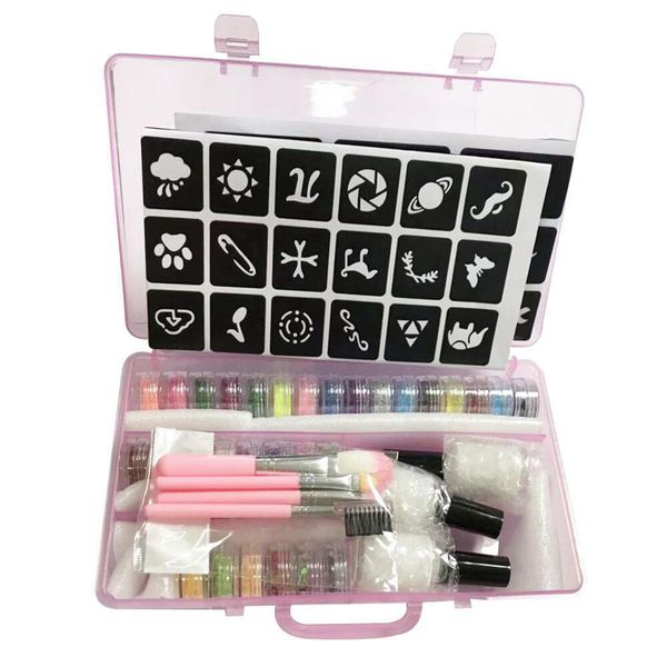 Schablonen 30 Farben Diamant Flash Glitter Pulver Vorlage Tattoo Set 60 Flash Vorlage Set für Erwachsene Kinder Gesicht Körper Kunst Malerei Make-up