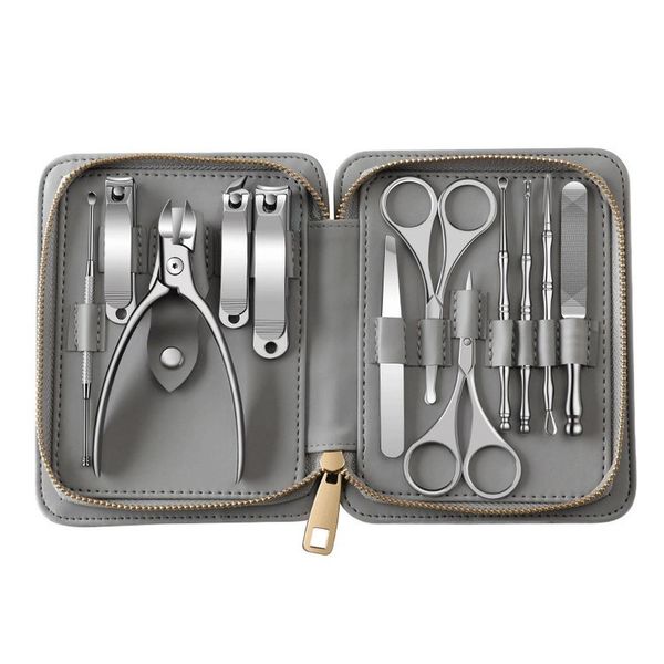 Conjunto de ferramentas para manicure e pedicure, cortador de unhas em aço inoxidável, tesoura para unhas, arquivo, sobrancelha e cílios, kit aparador