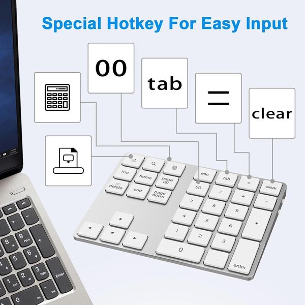 COMBOS BT181Pro Slim 34Keys Bluetooth numerico numerico numero wireless cuscinetto wireless con hub USB 3.0 per Mac/Windows/iPad/Android