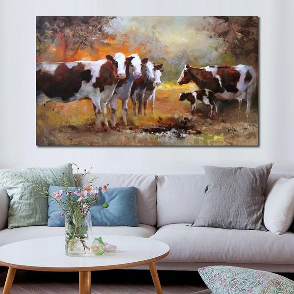 Bela pintura impressionista em tela pintada à mão Willem Haenraets pintura de vacas para decoração de parede de escritório