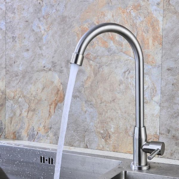 Badezimmer-Waschtischarmaturen, 1 Stück, Küchenarmatur, 304 Edelstahl, Wasserreiniger, einzelne Kalthebel-Loch-Hahn-Hardware für