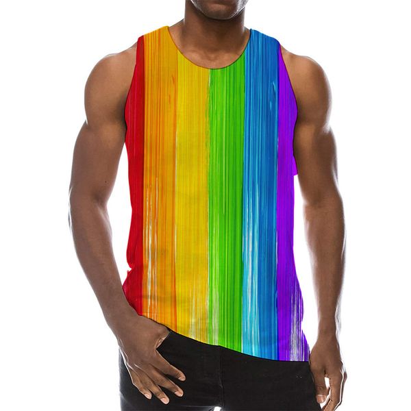 Tampo masculino Tampa do arco -íris Tampa do arco -íris para homens imprimir 3D Padrão colorido de mangas com o topo do colete gráfico de tees multicoloridos esportes de ginástica 230531