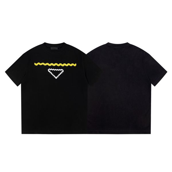 23 SS New Man T Shirts Bordados Tees Ondas Curvas Triângulos Soltos Manga Curta T-shirts Femininas Tops Polos Alta Qualidade XS a L