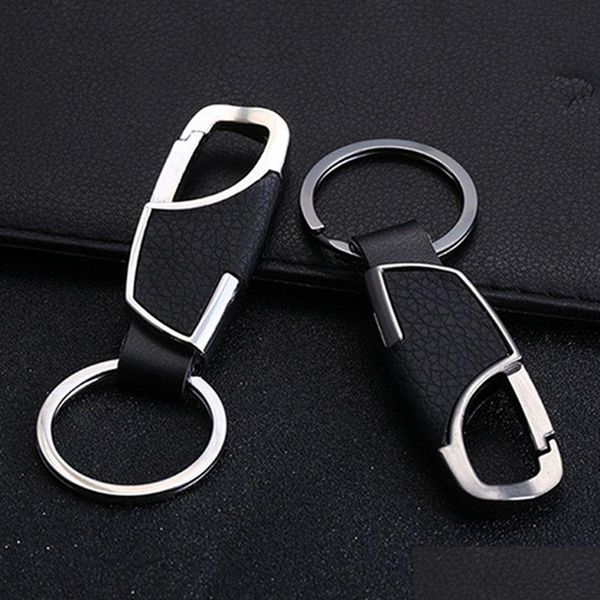 Altri articoli vari per la casa Promozione Pelle durevole Portachiavi con logo personalizzato portatile Mens Never Rust Car Waist Rings Creative Metal Key Dhy2U