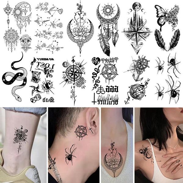 Tatuagens 100 folhas à prova dwaterproof água tatuagens temporárias adesivos homens mulheres preto branco cor pequeno totem flor moda sexy arte falsa tatuagem conjunto