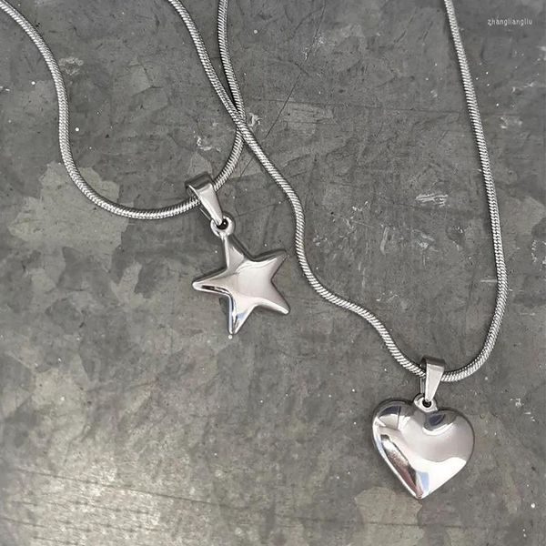 Colares pendentes Colar de moda coreana Colar 3D Star Punk Heart for Women Goth Acessório Y2K Jóias Chokers Grunge