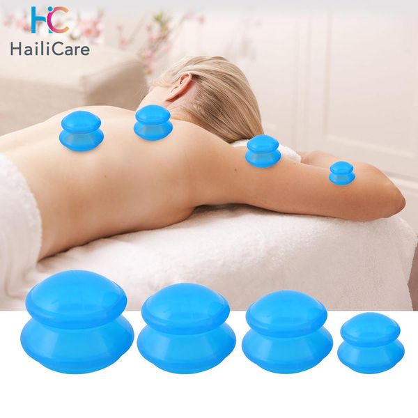 Latas de vácuo médicas de silicone, 4 peças, massageador de corpo inteiro, terapia, ventosa, conjunto de ventosas chinesas