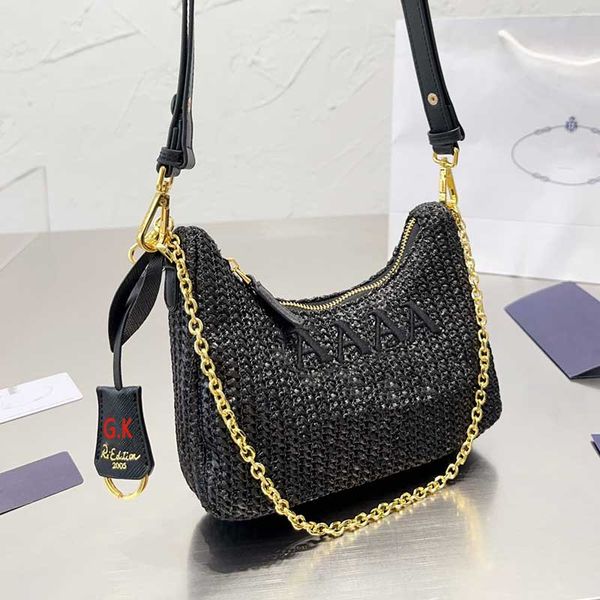 2023 novo designer bolsas de ombro para mulheres reedição 2005 bolsa de palha de alta qualidade corrente de ouro crossbody bolsa senhora Hobo Crochet tote bag