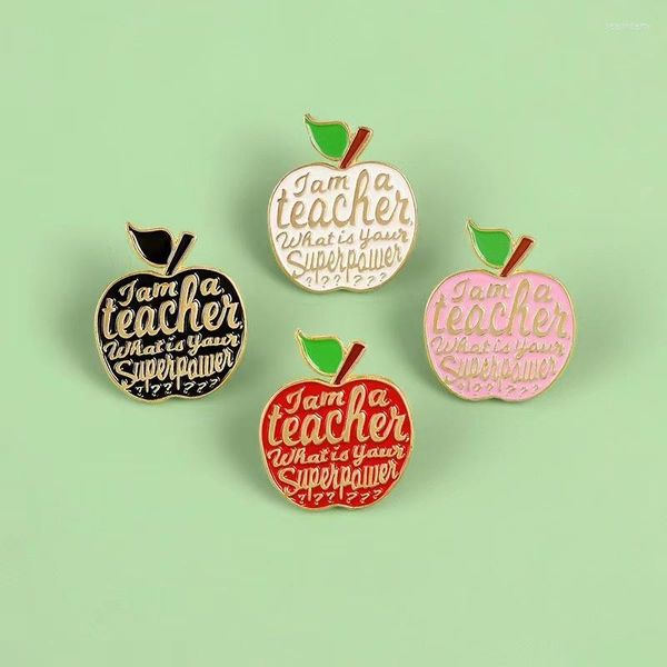 Broschen Vier Farben Apple Pins „Lehrer“ Emaille Metall mit Text Cartoon Rucksack Hut Revers Abzeichen Schmuck Geschenke Großhandel