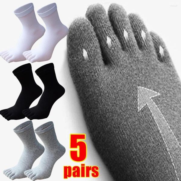 Calzini da uomo 5 paia punta uomo cotone cinque dita traspirante caviglia corta equipaggio sport corsa tinta unita nero grigio maschio Sox