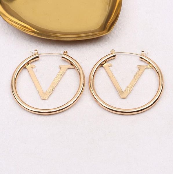 Brincos de luxo grande círculo com letra V para mulheres senhora meninas Ear Studs conjunto designer de jóias brinco festa de casamento presente jóias acessóriosy 20style