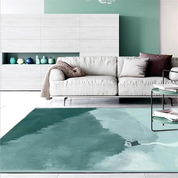 Teppiche für Wohnzimmer, nordischer minimalistischer Seeblau, abstrakter Aquarell-Teppich, Schlafzimmer-Dekoration, Heimbereich