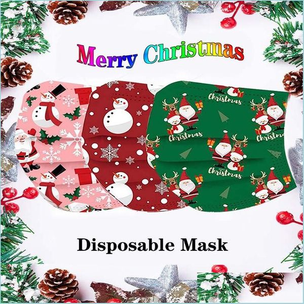 Altro Giardino domestico Maschera facciale usa e getta stampata natalizia personalizzata Simpatico cartone animato Color Parentchild Maschere protettive per la famiglia Drop Deliver Dheuc