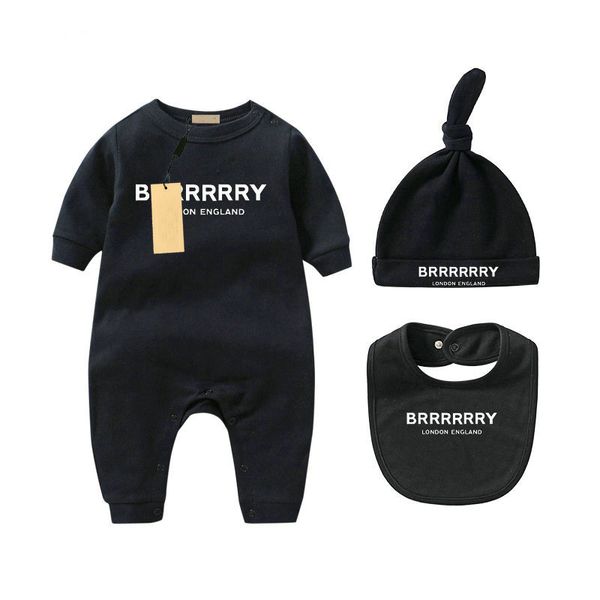 Auf Lager Kleinkind geboren Mädchen Designer Marke Brief Kostüm Overalls Kleidung Overall Kinder Body für Babys Outfit Strampler Outfi Latzmütze 3 Stück B808