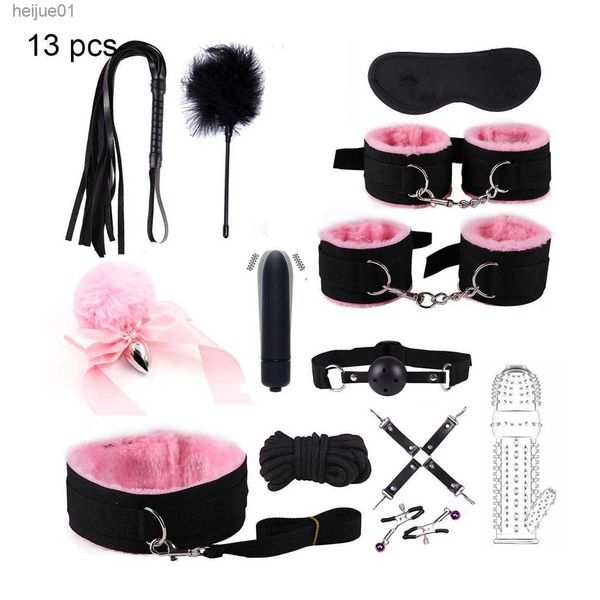 Giocattoli per adulti sexy nylon bdsm kit lussuoso set di schiavitù set manette giochi di sesso whip gag morsetti per capezzoli giocattoli sessuali per coppie accessori esotici L230518