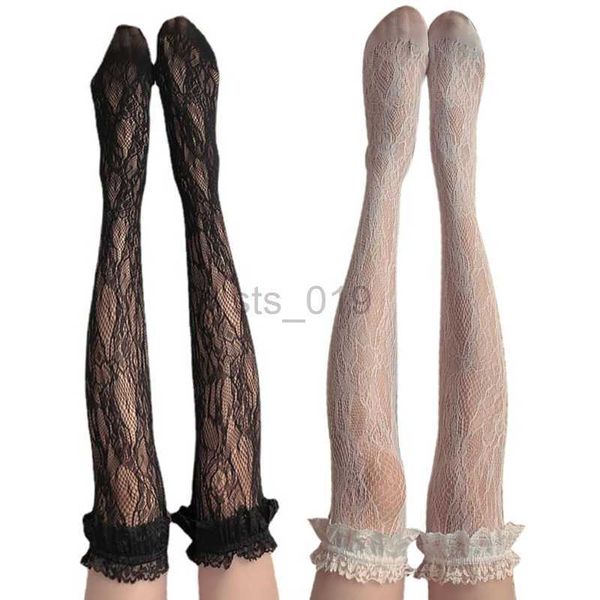 Сексуальные носки японские рыбные сеть бедра высокие чулки женские женские фририки с цветочными кружевами, жаккард, узоблены на колене, длинные носки T8NB J230531
