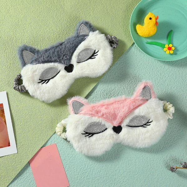 Animals Plush Anime Máscara para os olhos dormindo cegos fox fox kids máscara de sono desenho animado 3d capa de olho mulheres viagens banda de olho de olho de olho de olho de olho de olho