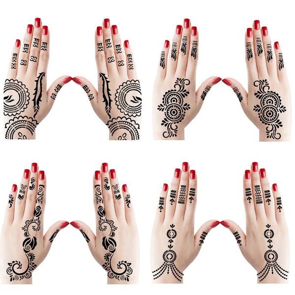 Schablonen, 10 Paar, Henna-Tattoo-Schablonen für Mädchen, Körperbemalung, Blume, Arabisch, selbstklebend, Mehndi-Hand-Tattoo-Vorlagen, Schablone 20 Stück, 21 x 12 cm