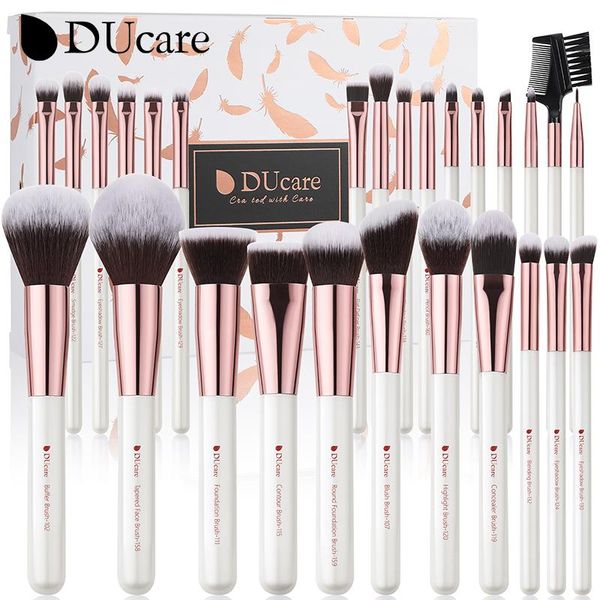 Pincéis DUcare Pearl White Makeup Brushes Set 27Pc Pincel profissional para maquiagem Fundação Sombra Sintética Conjunto de escova de cabelo de pônei de cabra