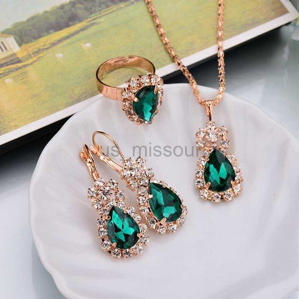 Band Ringe Wasser Tropfen Weiß Blau Rot Lila Schwarz Strass Schmuck Sets Für Frauen PendantNecklaceEarringsRings J230531