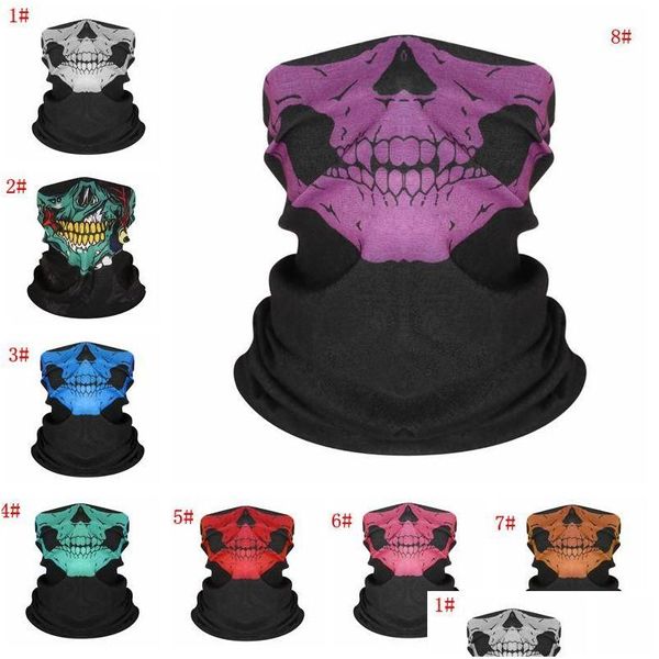 Máscaras de festa Motifunction Magic skl lenço meio face máscara de ciclismo ao ar livre Casco de turbante pescoço quente traje de halloween vt0559 d dhsrl