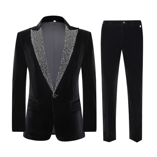 Ternos masculinos blazers luxo diamante veludo 2 peças terno masculino ed lapela smoking blazer festa de casamento jantar baile de formatura conjunto de calças XXXL 230530