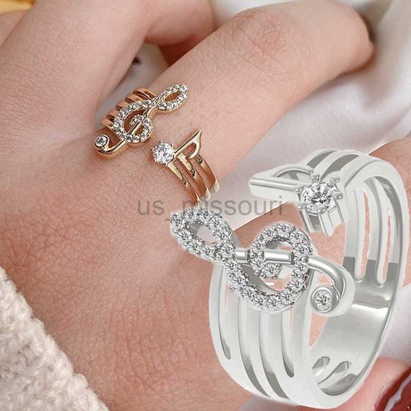 Banda Anéis Fashion Zircon Music Note Ring Fashion for Women Ajustável Opening Rings Female Bohemian Wedding Gifts Jewelry J230531