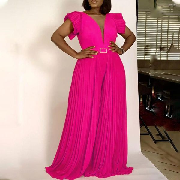 Abbigliamento etnico 2023 Summer Fashion Style African Women senza maniche con scollo a V in poliestere arancione rosa rosso nero tuta lunga