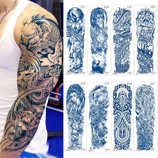 Tatuaggi 22 pezzi succo duraturo inchiostro braccio completo tatuaggio temporaneo lupo leone pesce corna geometrica uomo corpo adesivo impermeabile donne fredde tatoo
