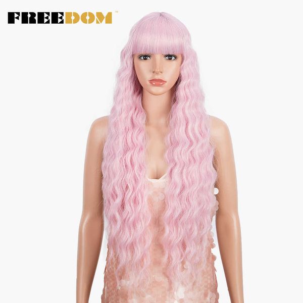 Synthetische Perücken für Frauen, super lange, tiefe Wellen-Perücke mit Pony, 32 Zoll, blonde Perücke, perruque, schwarz, rosa, Cosplay-Perücke 230524