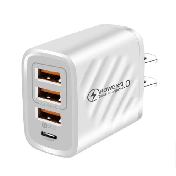 Formulário curvo Carga rápida 3.0 USB C Fast Chargers PD 20W Power 3USB PD Home Wall Charging Tipo C Adaptador para iPhone 14 13 12 Pro Max Samsung