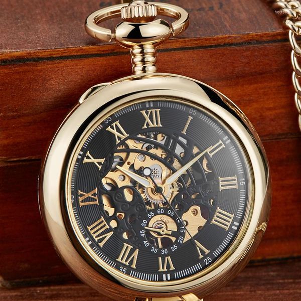 Taschenuhren Transparente Abdeckung Mechanische Uhr Für Männer Frauen Retro Gold Skeleton Zifferblatt Uhr Luxus Hand Wind Männlich Fob Kette