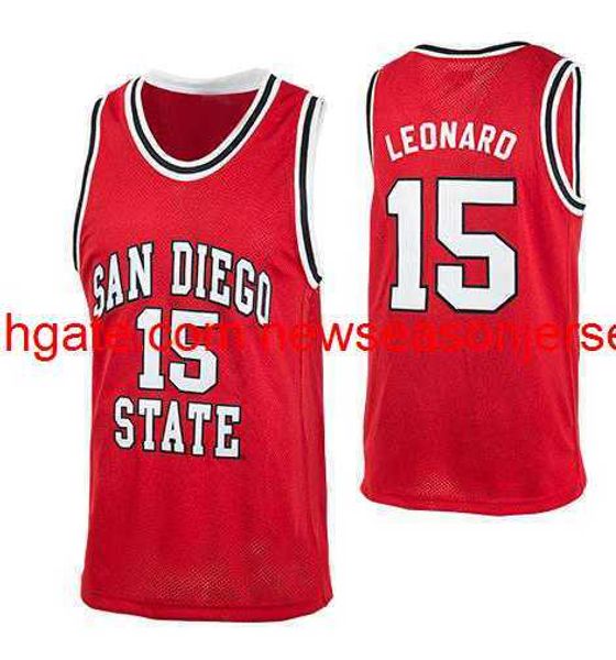 Сшитый винтаж Сан -Диего штат Красный #15 Kawhi Leonard Aztecs Basketball Jersey Custom Любой номер трикотаж